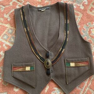 Brown Vest with Multicolor Accents